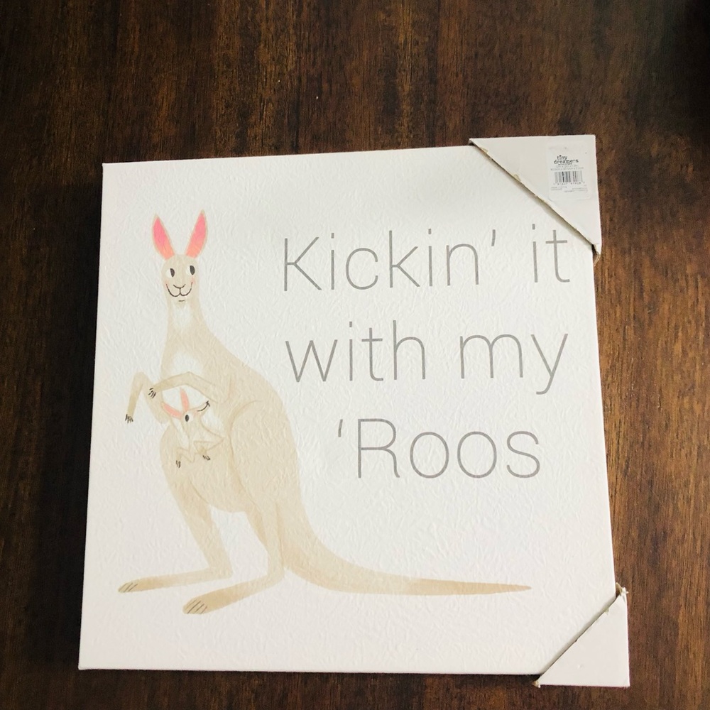 Canvas frame decor art paint kickin’ it with my’roots kangaroo! Graphic cream.